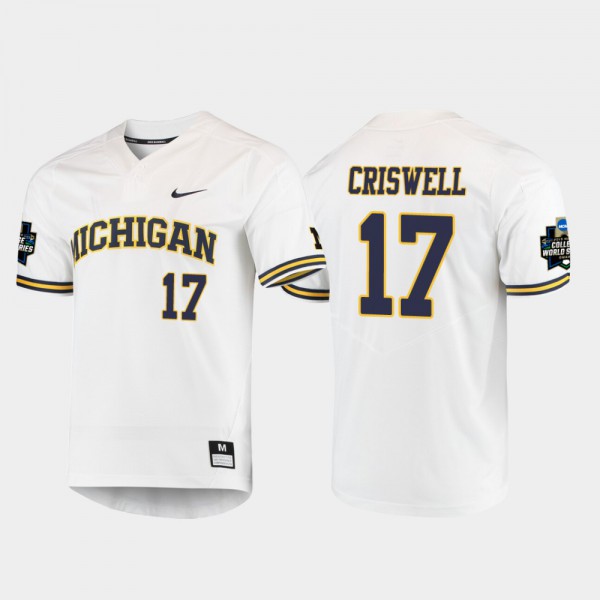 Michigan Wolverines #17 For Men Jeff Criswell Jersey White 2019 NCAA Baseball College World Series University